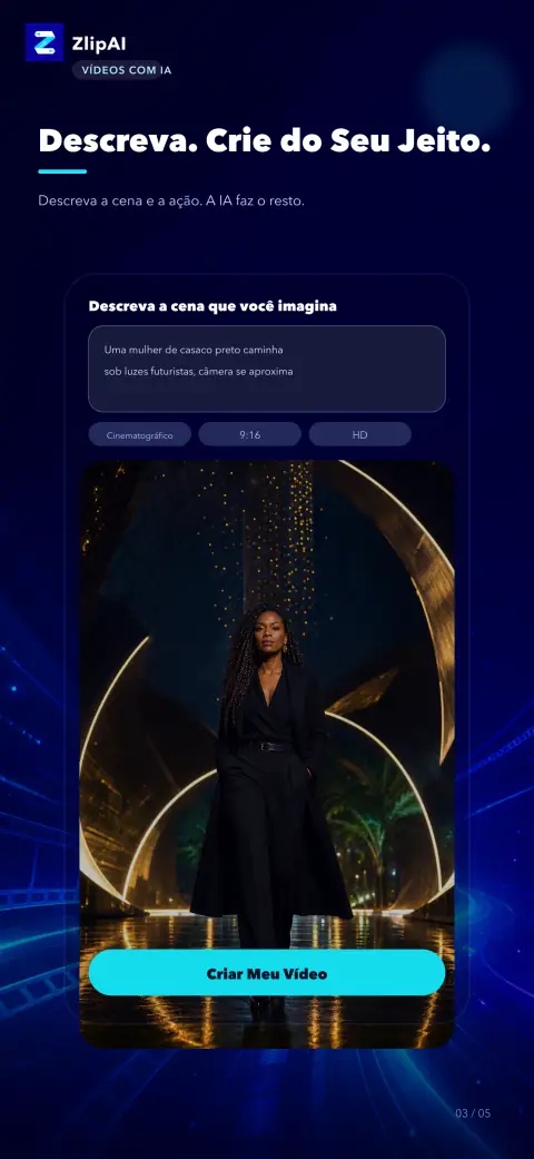 Tela para descrever e criar um vídeo com inteligência artificial